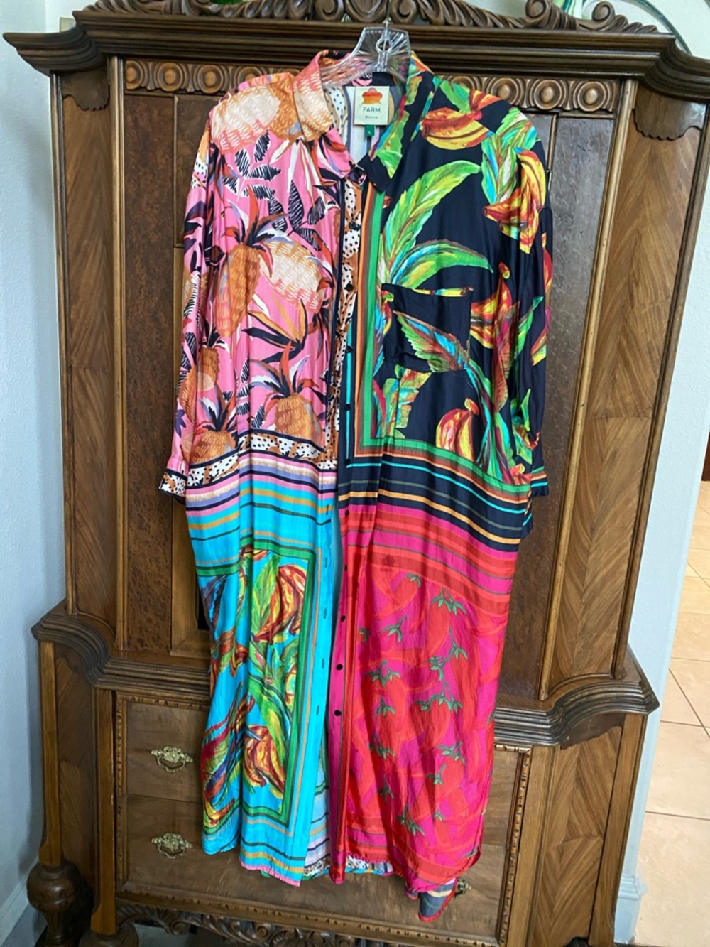 FARM Rio Multi‑Color Tropical Long Shirt Dress